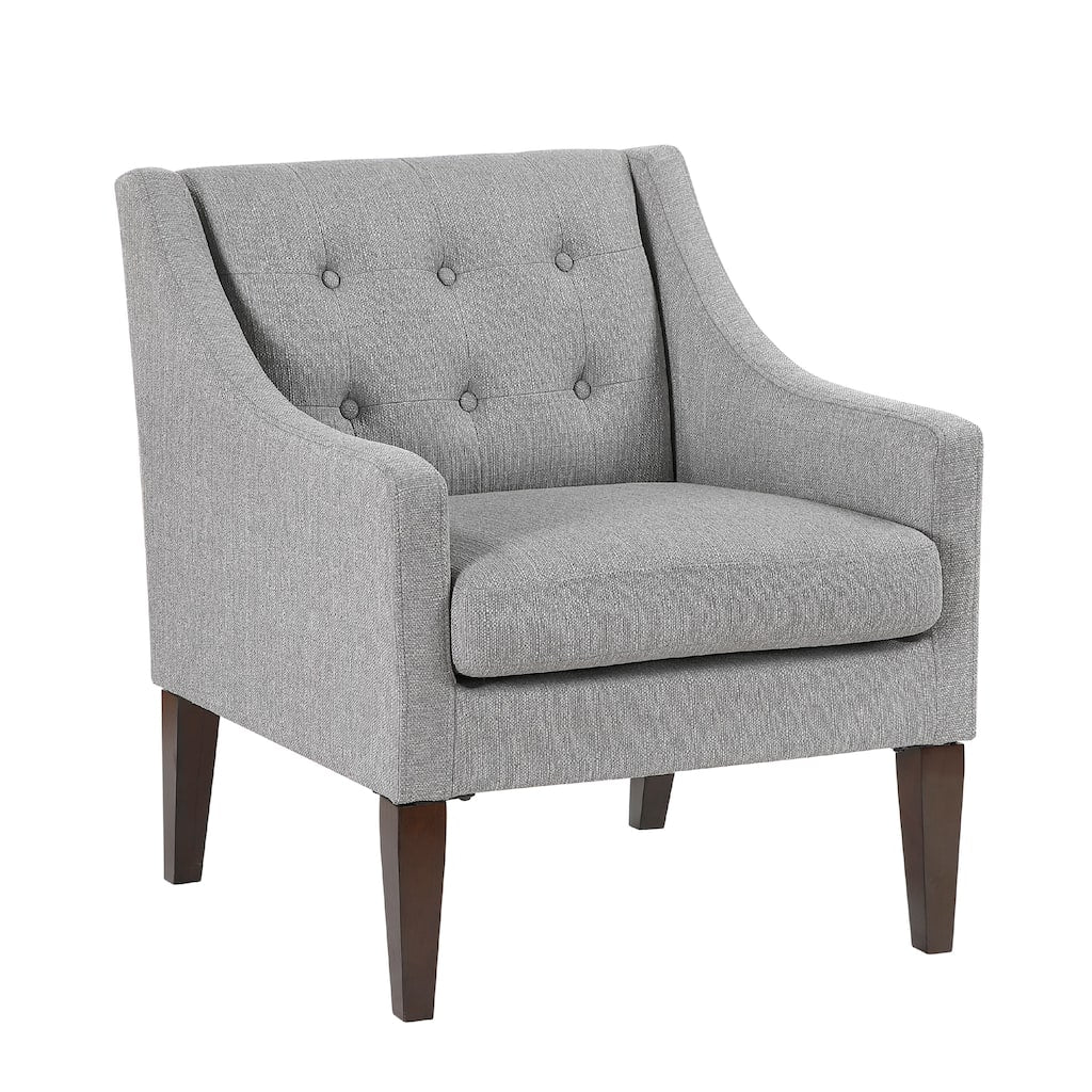 Ginna Accent Armchair, Button Tufted Light Gray Polyester, Brown Legs