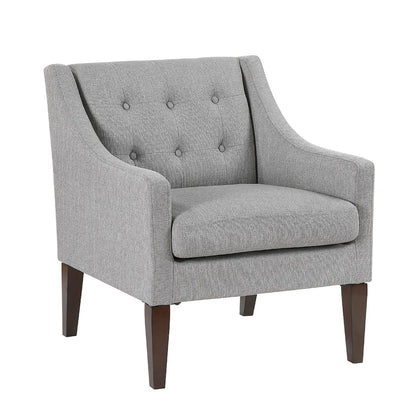 Ginna Accent Armchair, Button Tufted Light Gray Polyester, Brown Legs