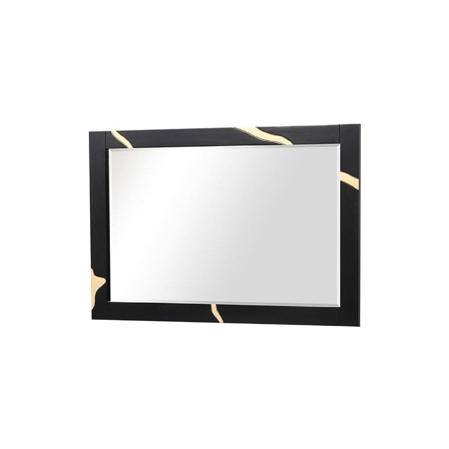 Goldie Dresser Mirror, Beveled Glass, Gold and Black Solid Wood, 35x52