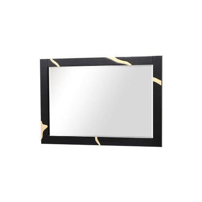 Goldie Dresser Mirror, Beveled Glass, Gold and Black Solid Wood, 35x52