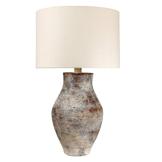 Gov 27 Inch Table Lamp, Beige Drum Shade, Vase Shaped Body, Painted Surface