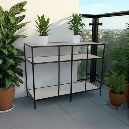 Gwen Plant Stand with 3 Mirrored Shelves, Black Metal Frame 40 Inch
