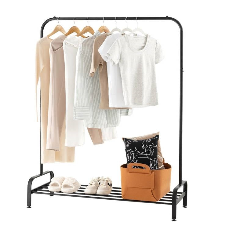 Heavy Duty Metal Garment Rack Clothes Hanging Rod with Bottom Storage Shelf — Chic Home-Decor