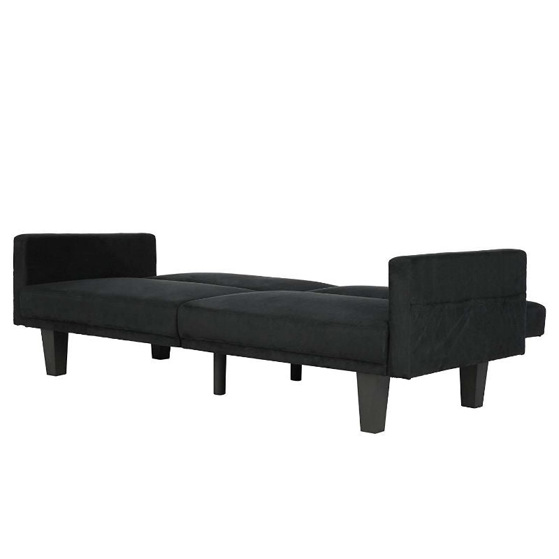 Modern Black Microfiber Upholstered Sofa Bed with Classic Wood Feet