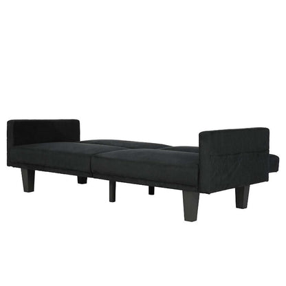 Modern Black Microfiber Upholstered Sofa Bed with Classic Wood Feet