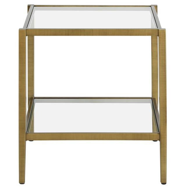 Square Side Table Gold Antique Brass Metal Glass Top Bottom Shelf Sofa Table