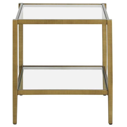Square Side Table Gold Antique Brass Metal Glass Top Bottom Shelf Sofa Table