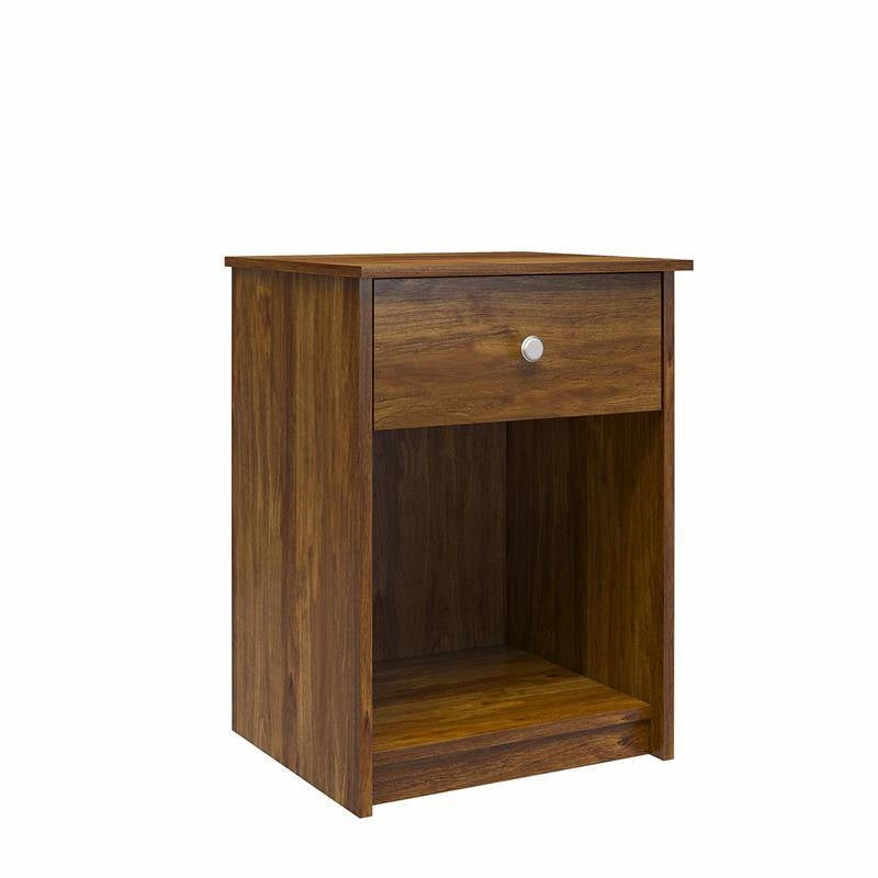 Rusic Brown Oak Farmhouse 1-Drawer Bedroom Nighstand with Open Shelf — Chic Home-Decor