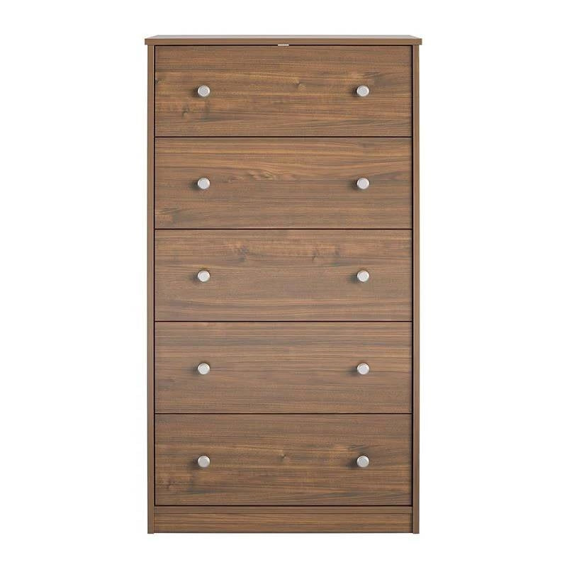 Modern 5-Drawer Bedroom Chest of Drawers in Rustic Walnut Wood Finish