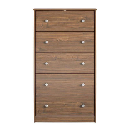 Modern 5-Drawer Bedroom Chest of Drawers in Rustic Walnut Wood Finish