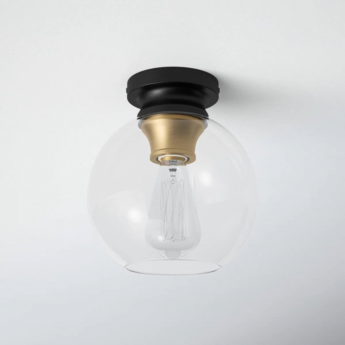 Mid-Century Modern Flush Mount Ceiling Light with Clear Globe Glass Shade