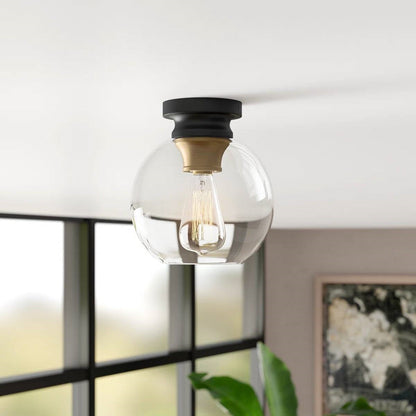Mid-Century Modern Flush Mount Ceiling Light with Clear Globe Glass Shade