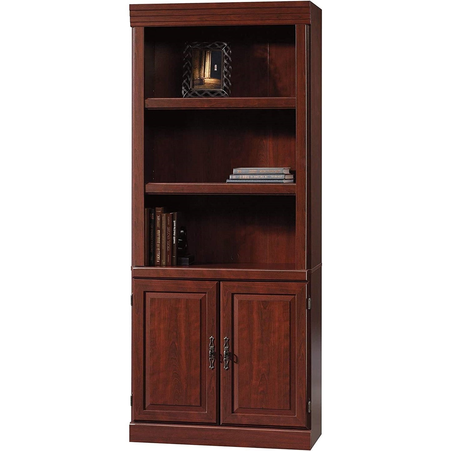 71-inch High 3-Shelf Wooden Bookcase with Storage Drawer in Cherry Finish — Chic Home-Decor