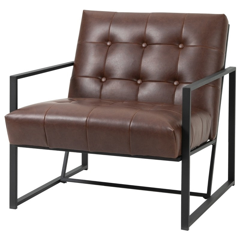 Retro Tufted Faux Leather Metal Frame Accent Chair - Brown — Chic Home-Decor