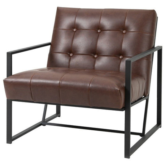 Retro Tufted Faux Leather Metal Frame Accent Chair - Brown — Chic Home-Decor