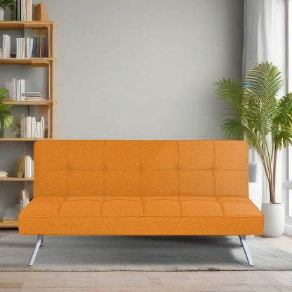 Modern Tangerine Orange Fabric Futon Sleeper Sofa Bed with Metal Legs