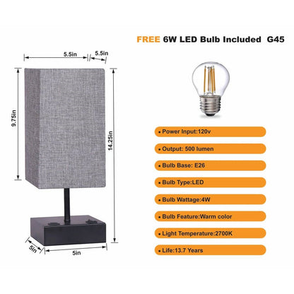 Set of 2 - Modern Rectangle Shape USB Table Lamp with Grey Linen Shade