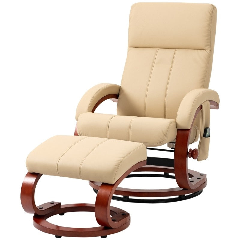 Adjustable Beige Faux Leather Electric Remote Massage Recliner Chair w/ Ottoman — Chic Home-Decor