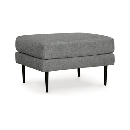 Haez Ottoman, Charcoal Gray Polyester, Tapered Black Legs, 30 Inch