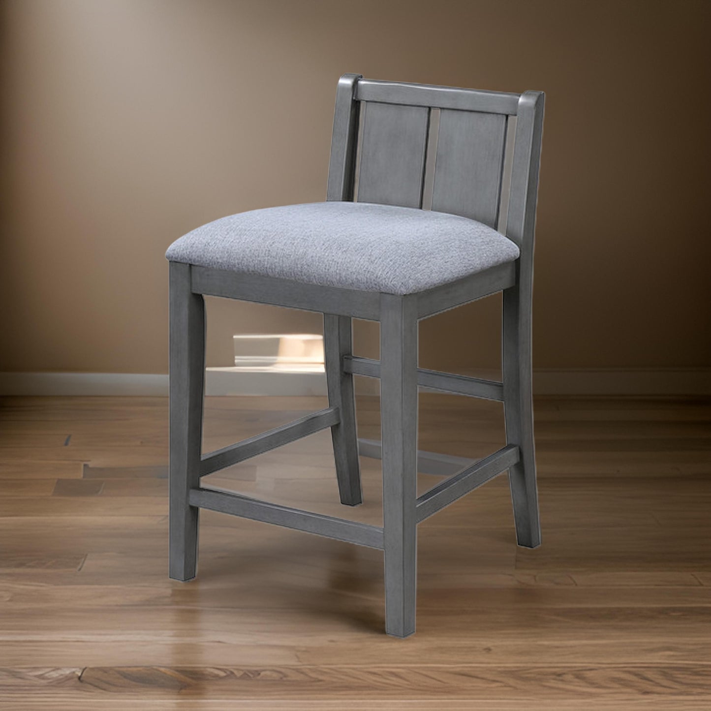 Ham 25 Inch Counter Height Chair Set of 2, Gray Upholstery, Solid Wood