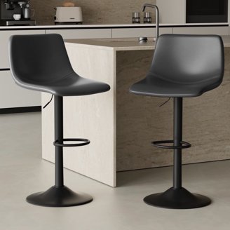 25-29 Inch Swivel Barstool, Set of 2, Cushioned Seat, Red Faux Leather