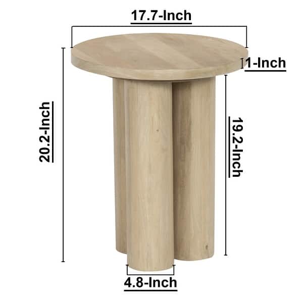 Hazel Side Table with 3 Pillar Legs, Handcrafted Natural Brown Mango Wood, 17.7 Inch Round Top