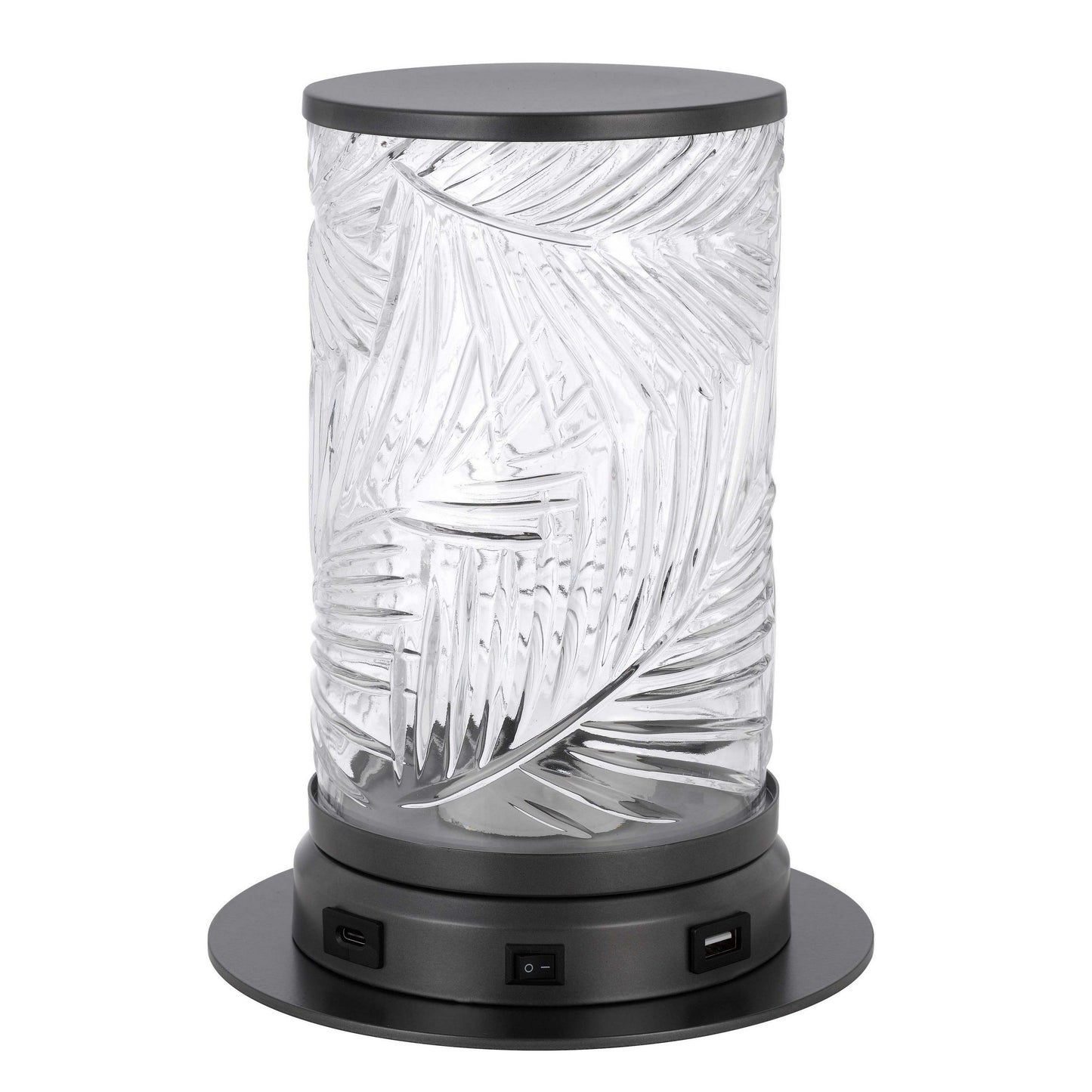 Hem 9 Inch Accent Lamp, LED, Leaf Pattern Glass Shade, Gray Metal Finish