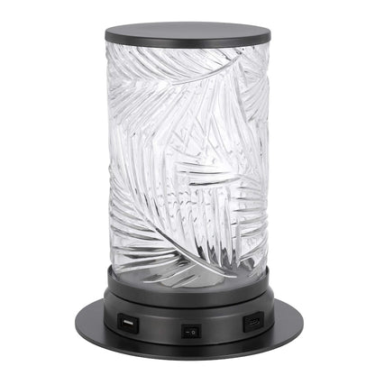 Hem 9 Inch Accent Lamp, LED, Leaf Pattern Glass Shade, Gray Metal Finish