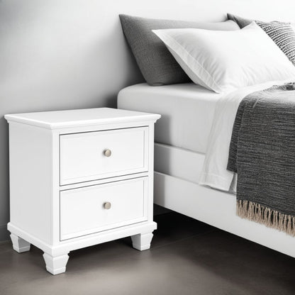 Heno Nightstand, 2 Wide Storage Drawers, Nickel Round Knobs, White