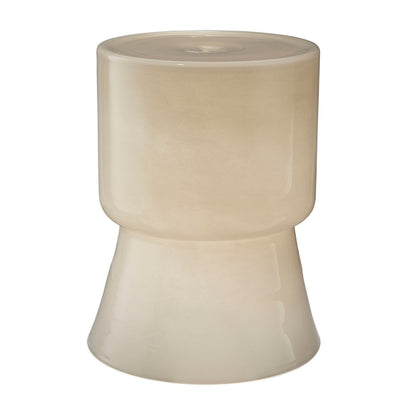 Hery Garden Stool Side Table, Hourglass, Glossy Ivory Soda Lime Glass