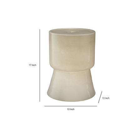 Hery Garden Stool Side Table, Hourglass, Glossy Ivory Soda Lime Glass