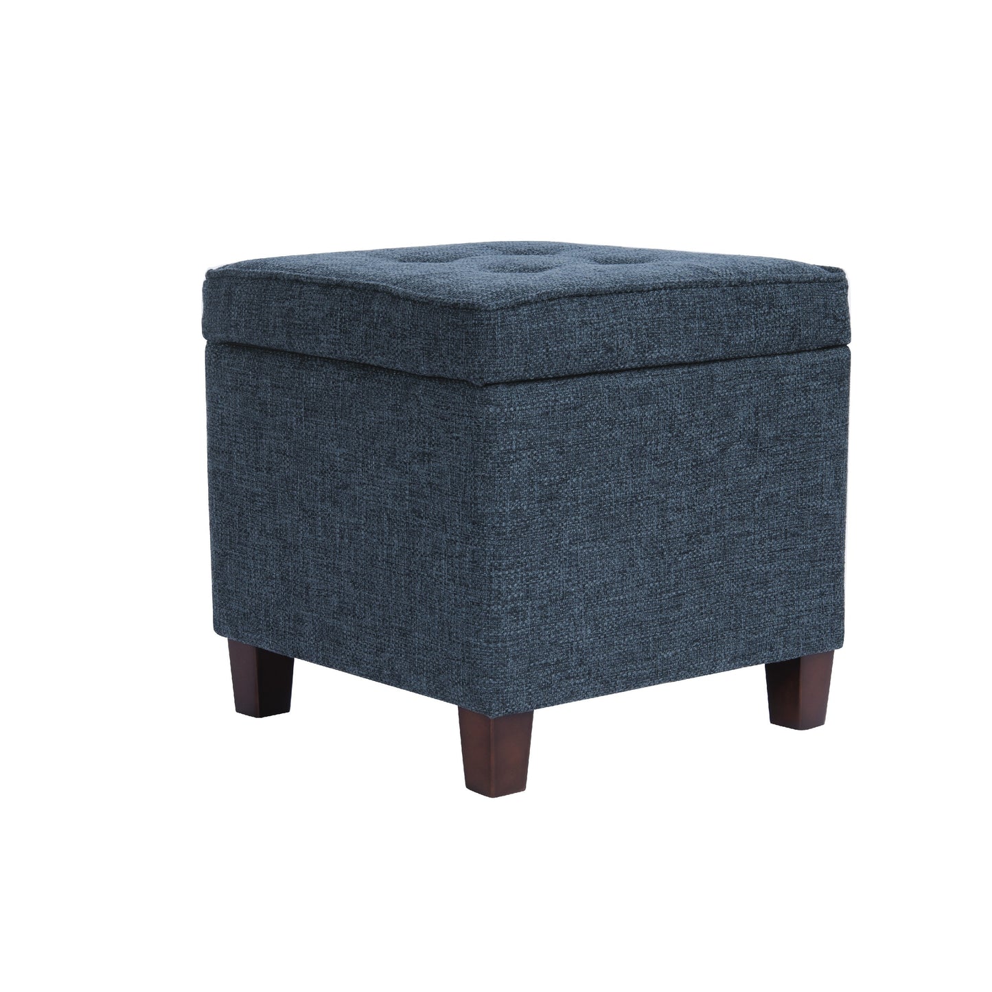Hery Storage Ottoman, 18 Inch Square Tray Top, Navy Blue Woven Fabric