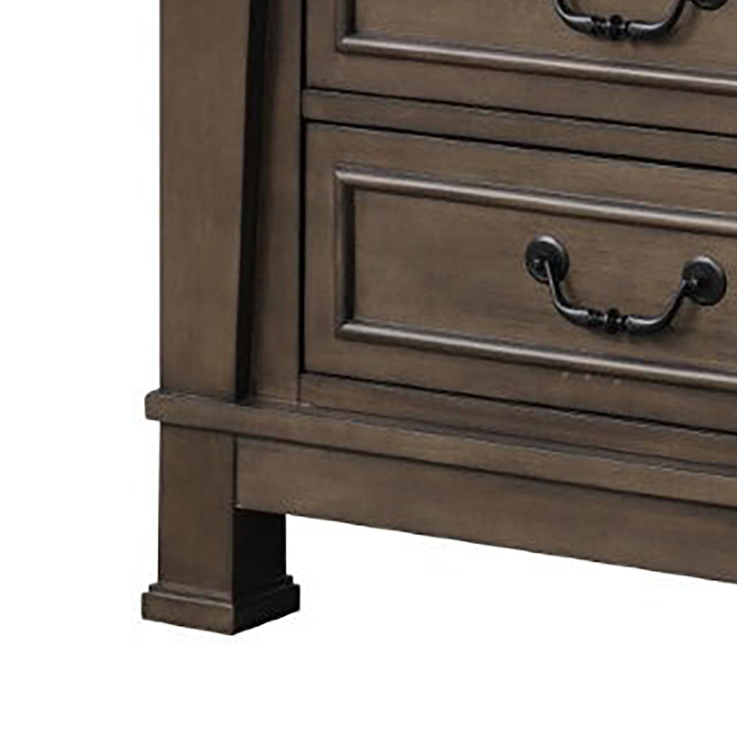 Huder Nightstand, 3 Drawers, Dark Walnut Brown Wood, Black Metal, 29 Inch