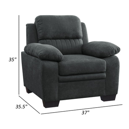 Hugh 36 Inch Accent Chair, Dark Gray Polyester, Foam Cushioned, Solid Wood