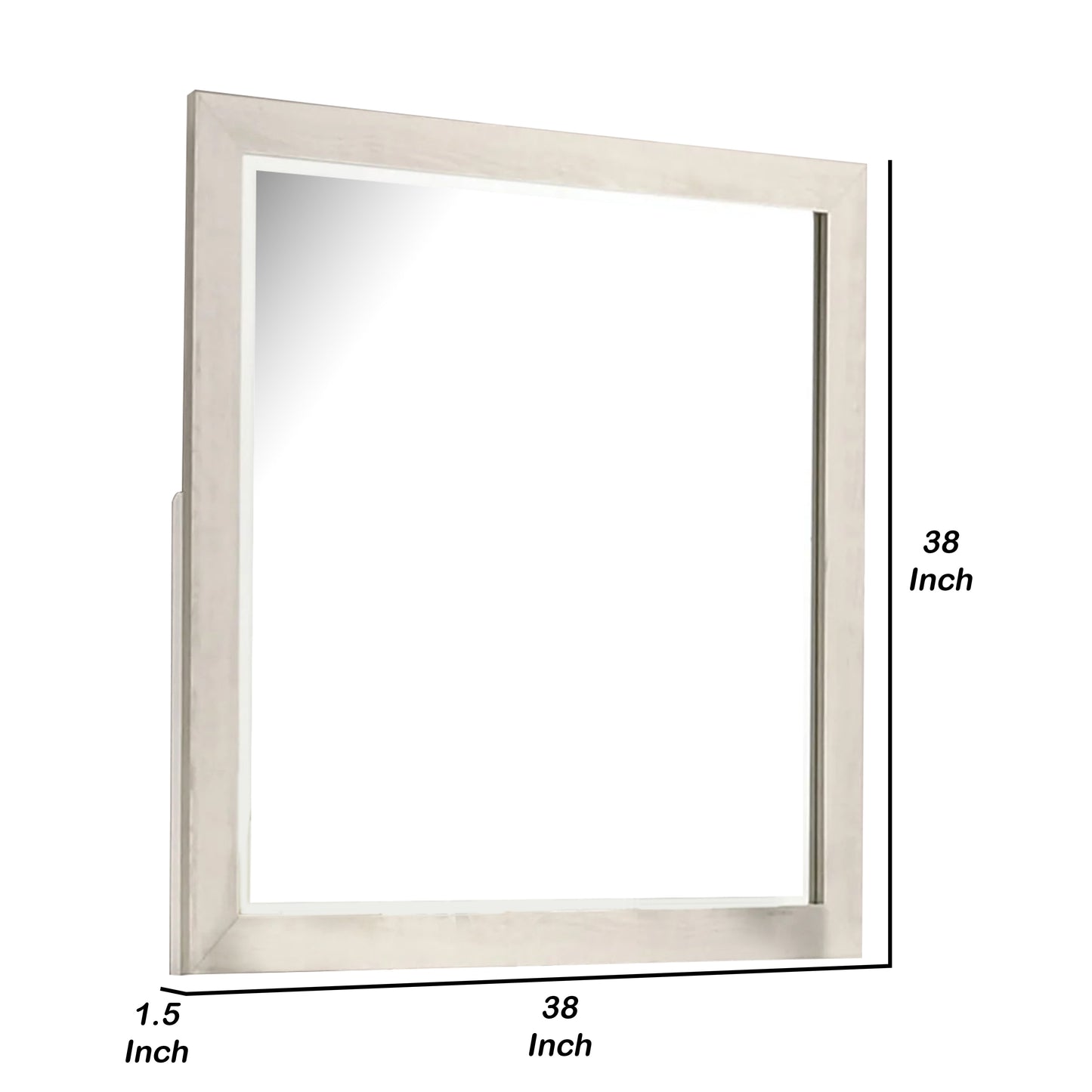 Hyao Dresser Mirror, White Wash Veneer, 38 Inch Square Frame