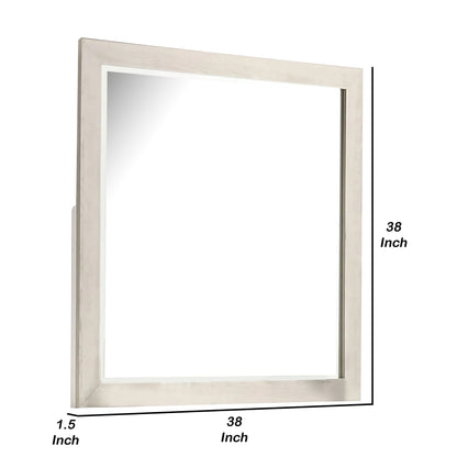 Hyao Dresser Mirror, White Wash Veneer, 38 Inch Square Frame
