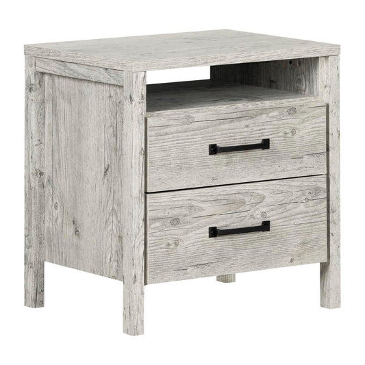 Modern Washed Pine 2 Drawer Nightstand Cubby Storage Shelf — Chic Home-Decor