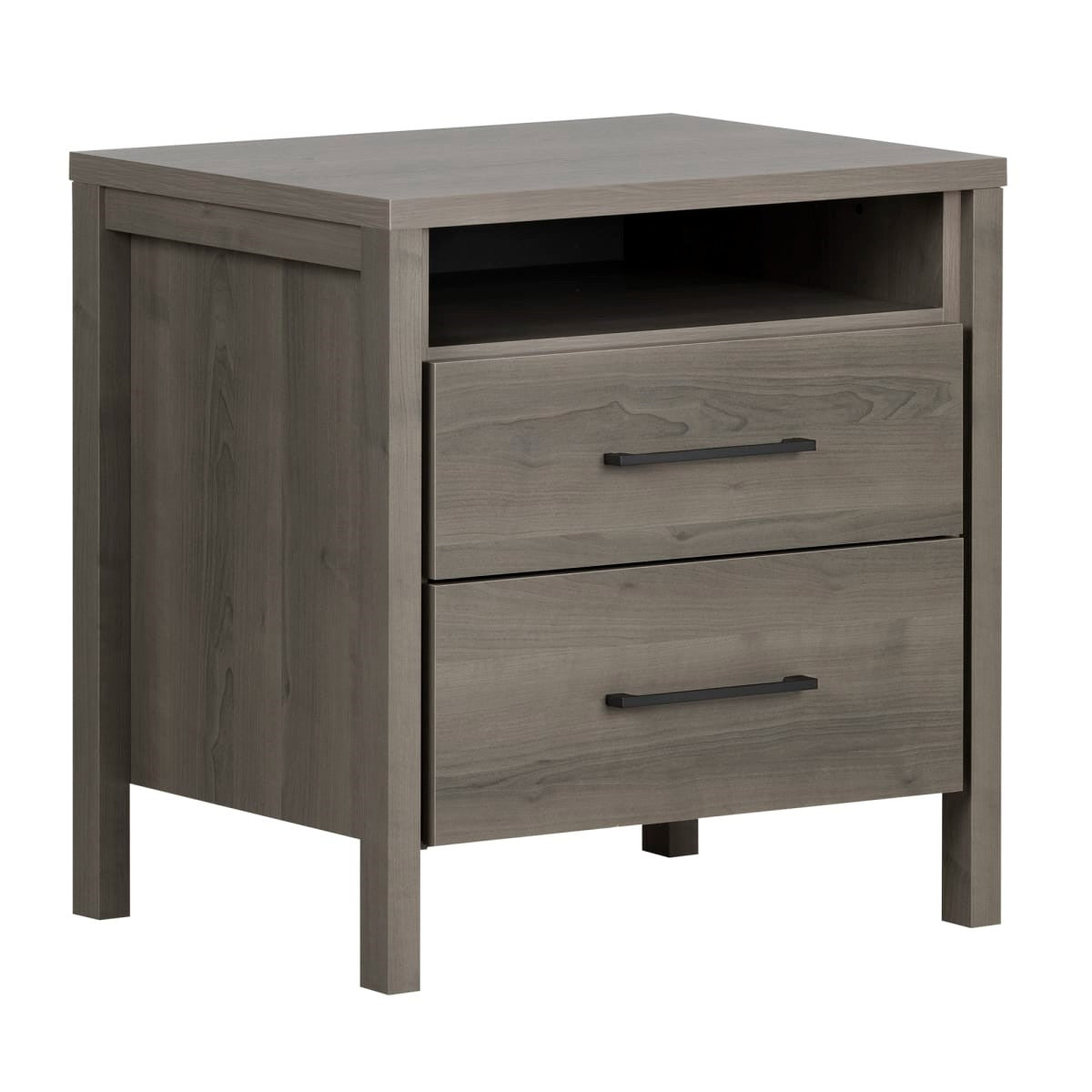 Modern Grey 2 Drawer Nightstand Cubby Storage Shelf — Chic Home-Decor