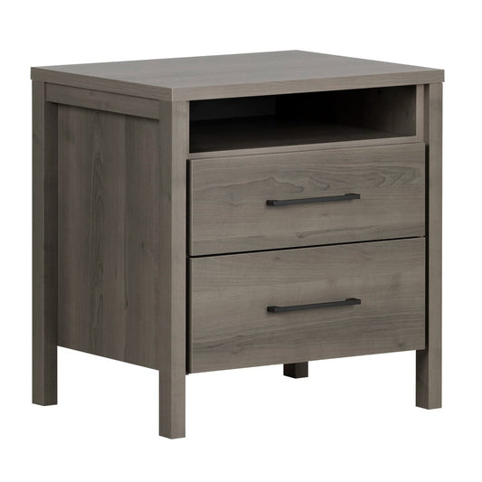 Modern Grey 2 Drawer Nightstand Cubby Storage Shelf — Chic Home-Decor