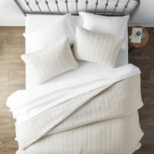 2 Piece Microfiber Farmhouse Coverlet Bedspread Set Ivory, Twin/Twin XL — Chic Home-Decor
