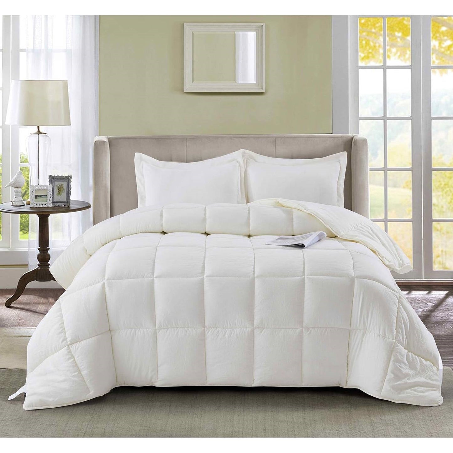 King Size Off White 3 Piece Microfiber Reversible Comforter Set — Chic Home-Decor