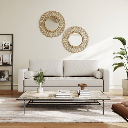 Upholstered Faux Leather Sofa w/ Pillows Solid Hardwood Legs – Ivory
