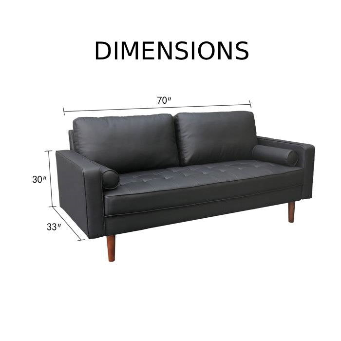 Ivory Upholstered Faux Leather Sofa w/ Pillows Solid Hardwood Legs
