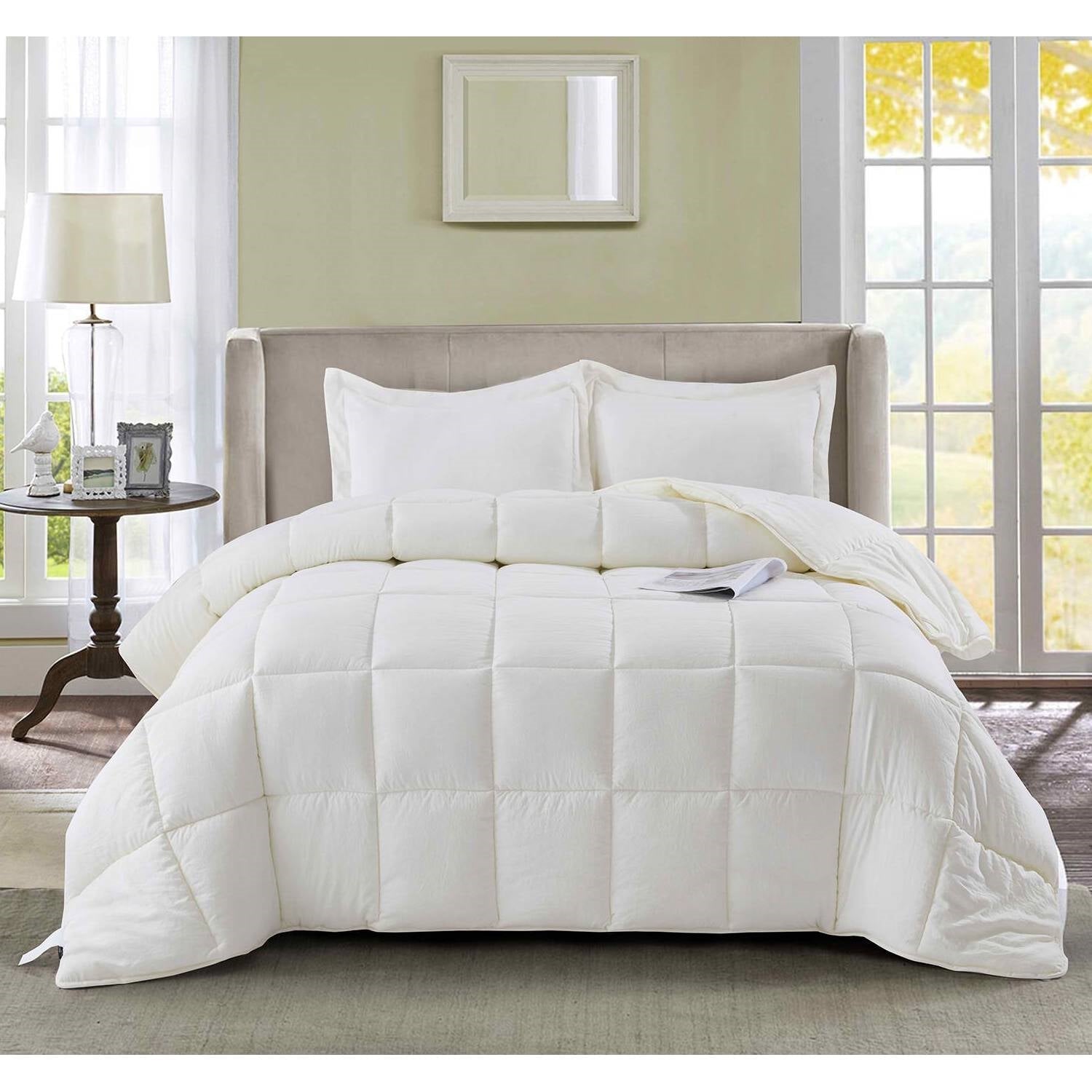 Queen Size Off White 3 Piece Microfiber Reversible Comforter Set — Chic Home-Decor