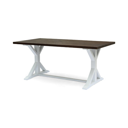 Indoor/Outdoor Dining Table, 69 Inch Brown Rectangular Wood Top, White