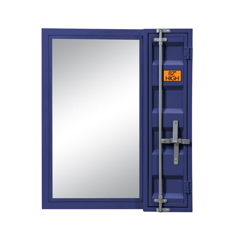 Industrial Style Metal Vanity Mirror with Recessed Door Front, Blue