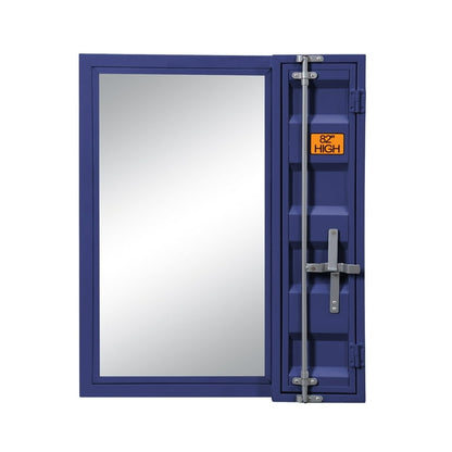 Industrial Style Metal Vanity Mirror with Recessed Door Front, Blue