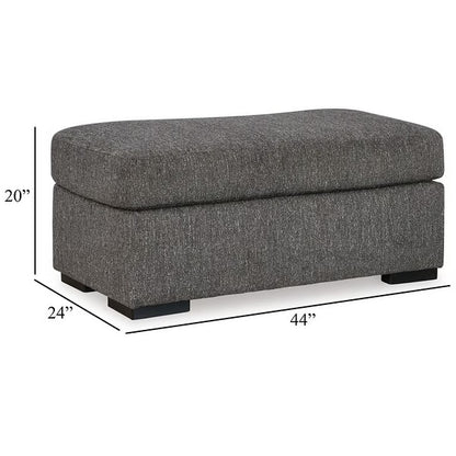 Iqay Accent Ottoman, Black Faux Wood, Pewter Gray Polyester 44 Inch