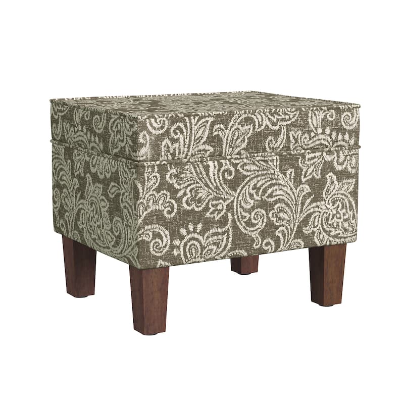 Ishi Accent Storage Ottoman, 22 Inch Brown White Classic Floral Print