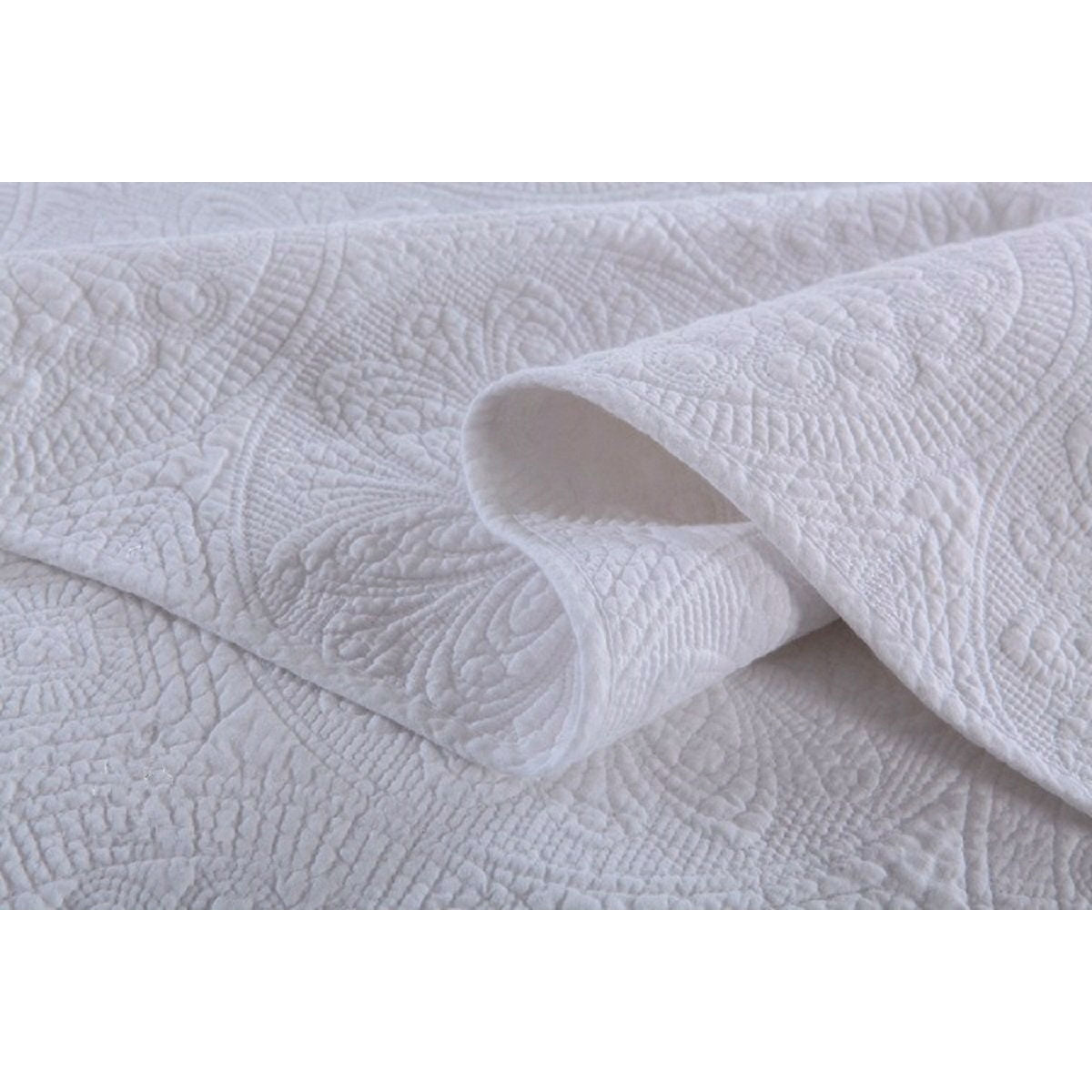King size White 3-Piece Quilt Bedspread Set 100-Percent Cotton Floral Medallion Pattern